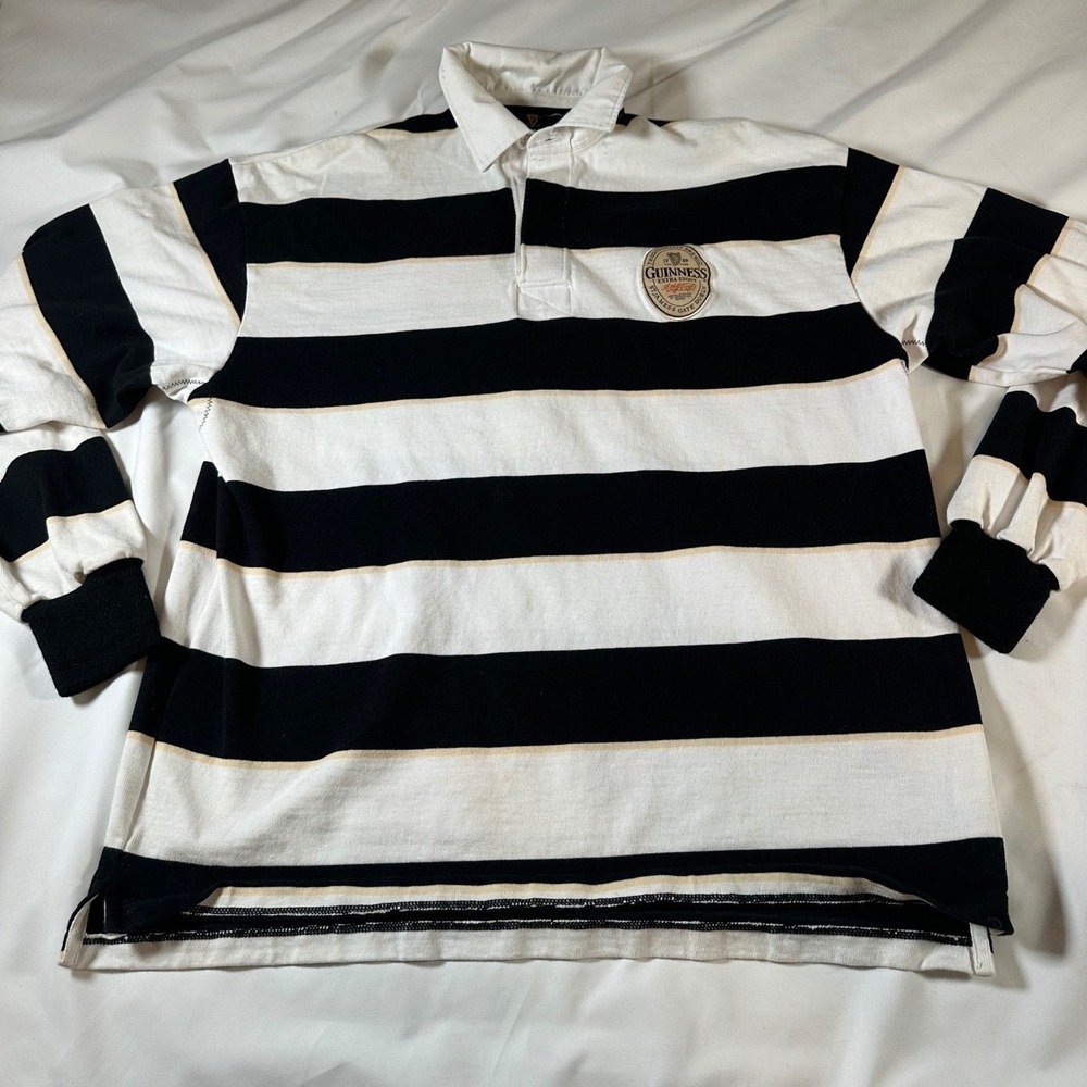 Guinness Official Merchandise Mens Rugby Shirt 3XL Black White Striped 59 Patch
